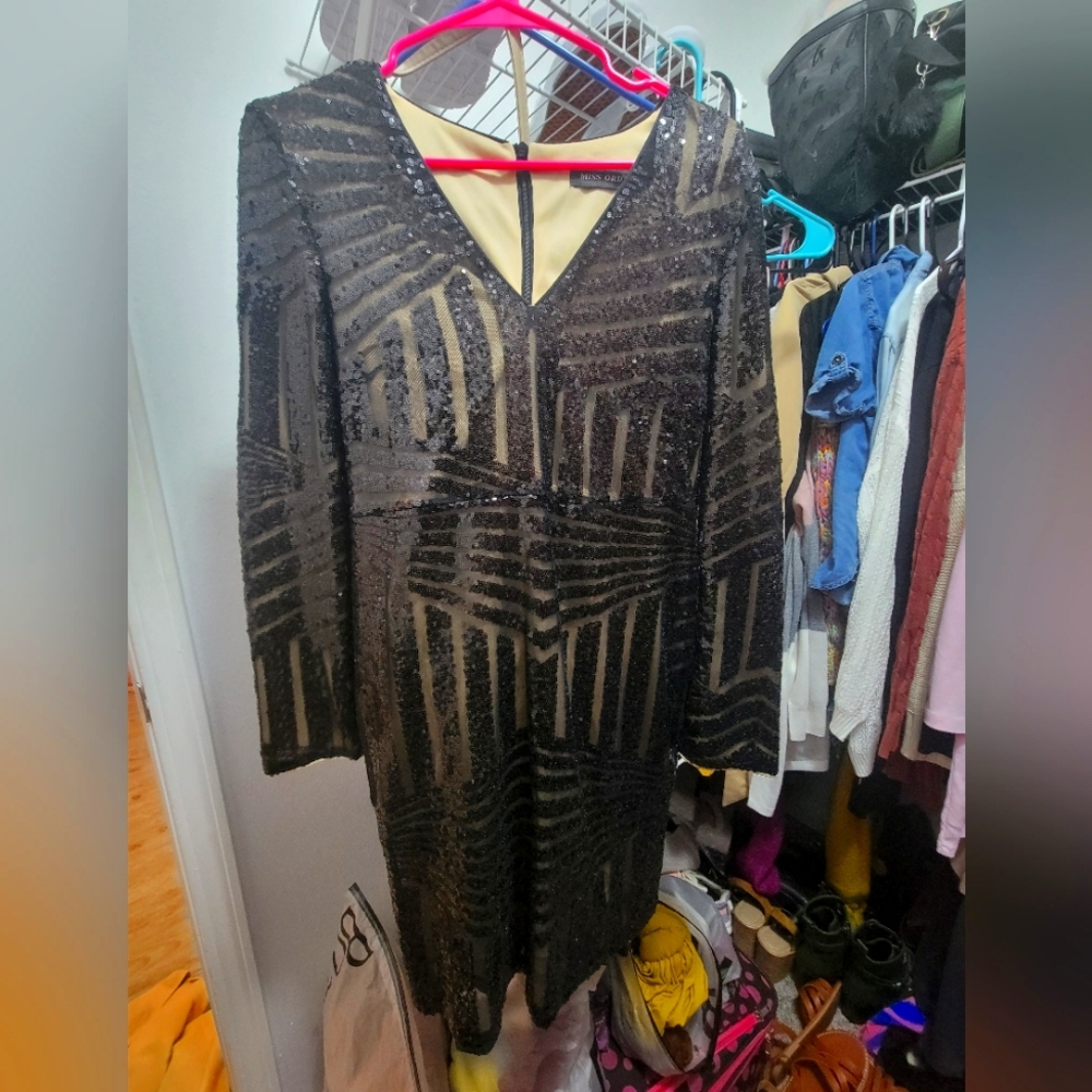 Missord Geo Sequin Bodycon Dress - Black Size Large 8/10